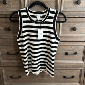 Halston black and white stripedribbed tank top - Size L